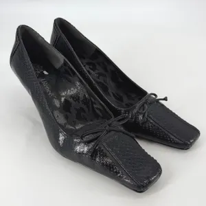 J Renee Black Reptile Square Toe Bow Heels 11W Romantic‎ Goth thumbnail 1