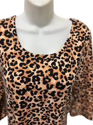 Soma Mob Wife A Line Animal Print Cheetah Dress Sz S Stretch Cotton 3/4 Sleeve thumbnail 3