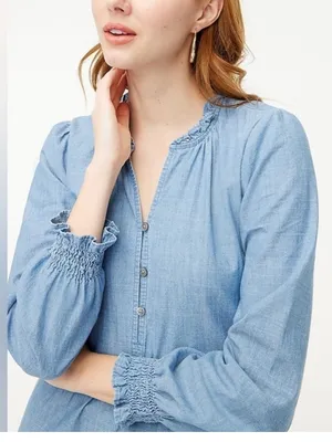 $129 J.CREW chambray denim ruffle dress 10 thumbnail 3