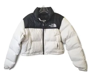 The North Face Nuptse Short Jacket Womens S White Black 700 Fill Down Puffer thumbnail 1