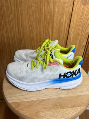 Hoka White Running Shoes with Neon Yellow Accents thumbnail 2