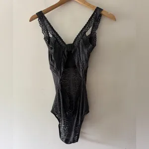 Aerie Charcoal Gray Lace Bodysuit‎ thumbnail 3