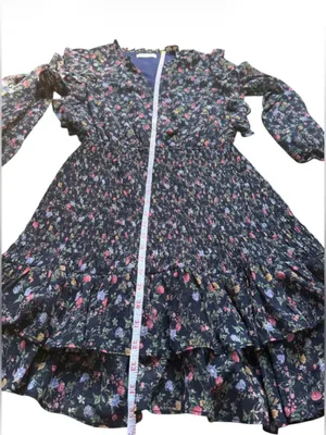 Lush Clothing Floral Smocked Mini Dress Medium Navy Blue Ruffle Long Sleeve Cottagecore thumbnail 5