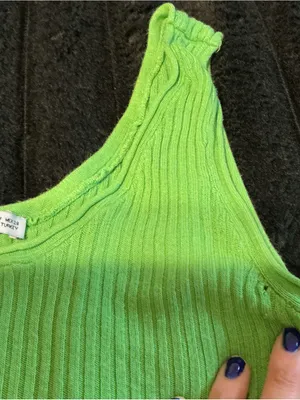 Zara Bright Lime Ribbed Tank with Ruffle Hem thumbnail 6