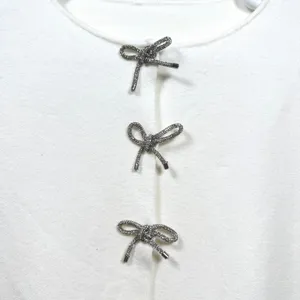 Bow‎ Front Cardigan Sweater Rhinestone Textured Knit Winter White Women's L thumbnail 3