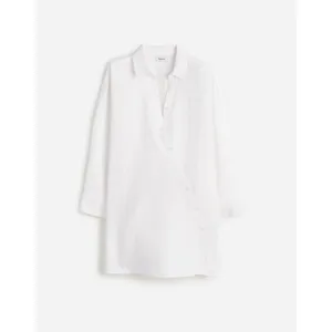 NEW Madewell White Linen Asymmetric Button Up Long Sleeve Mini Shirt Dress XXS thumbnail 10