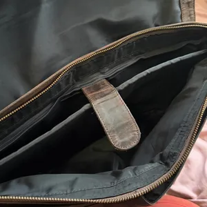 Vintage Briefcase Bag Brown Distressed Real Leather USA Preppy Academia Professor Laptop Book Brass Buckle Antique Streetwear Measurement in pics thumbnail 3