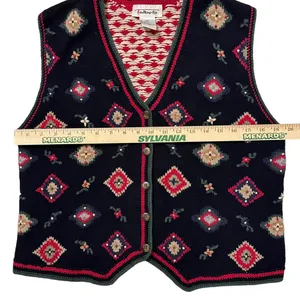 Vintage Talbots Button Down Vest Blue Floral/Holiday Women's‎ Size Medium thumbnail 8