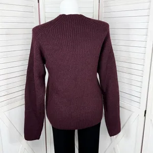 Dip Open Crew Neck Ribbed‎ Knit Wool Blend Sweater Burgundy Red Large thumbnail 4