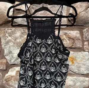 By Anthropologie Sheer Embroidered Mini Dress Black White Size Medium thumbnail 5