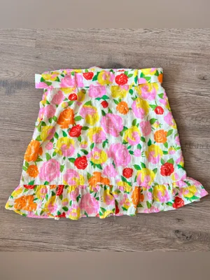 Mango |Floral Belted Mini Skirt - Cream with Multi-Colored Flowers sz XS thumbnail 2