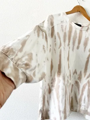 Banana Republic Tie Dye Tan Cream Boxy Fit Puff Sleeve Sweatshirt thumbnail 4