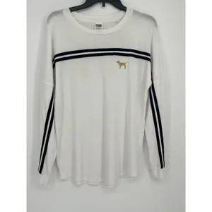 PINK - Victoria's Secret Gold Sequin Dog Campus Oversized‎ Tee Women XS White Black thumbnail 3