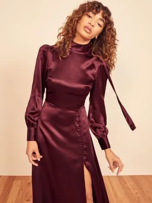 Reformation Maple Dress in Plum 100% Silk Size 0 thumbnail 2