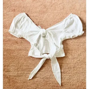 American Eagle White Eyelet Tie-Back Crop Top Size M thumbnail 5