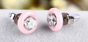 NEW Pink Minimalist 9mm‎ Ceramic Diamond Earrings thumbnail 1