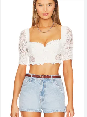More To Come Kallie Crop Top Eyelet Lace Embroidered White XS $68 Revolve thumbnail 2