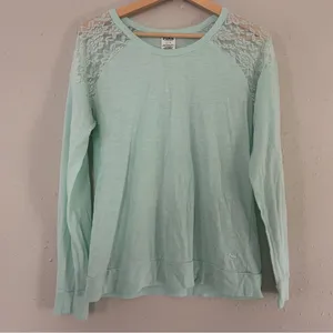 🦋PINK Victoria's Secret Mint Green Lace Shoulder Blouse Casual Comfy Pastel thumbnail 1