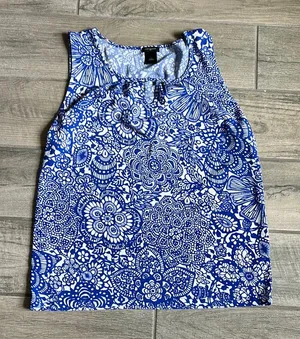 Ann Taylor Blue and White Paisley Print Tank Top thumbnail 1