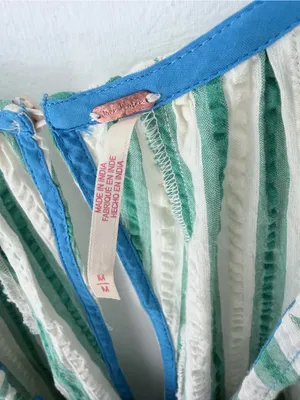 Free People Bop Around Green Cream Stripe Romper size medium thumbnail 12