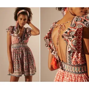 Anthropologie Beaded & Embroidered Flutter‎ Sleeve Mini Dress Size 2 thumbnail 2