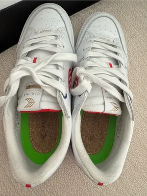 Patriotic Cariuma White Leather Sneakers with Red Logo and Navy Heel thumbnail 4