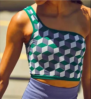 Free People Movement Free Throw One Shoulder Jacquard Sports Bra Bralette M/L thumbnail 1