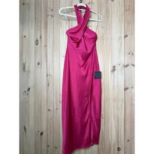 NWT Lulus Beyond Classy Pink Satin Halter Midi Dress Holiday Party Backless Sz L thumbnail 2