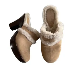 Tommy Hilfiger Suede Faux Fur Platform‎ Clog Mules Chunky High Heel Shoes 6.5 thumbnail 2