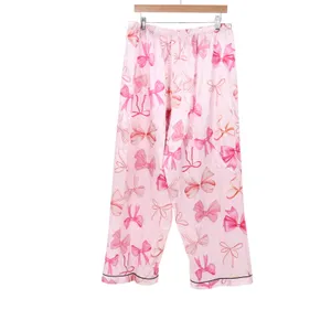 SHEIN Pajama Set Womens 2XL Bow Print Pink Button-Down Satin Long Sleeve Exc thumbnail 8
