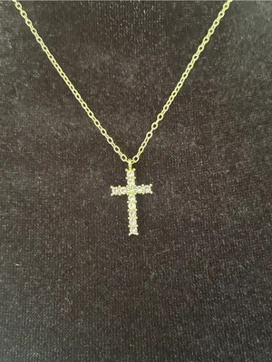 Gold Alloy Crystal Cross Pendant Necklace Cable Chain Lobster Clasp 15.75" Adj thumbnail 4