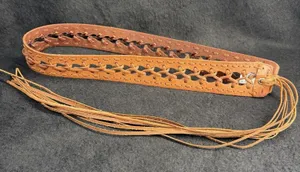 Woven LEATHER Tasseled‎ Wrap Belt Women O/S ONE SIZE Cognac Brown thumbnail 1
