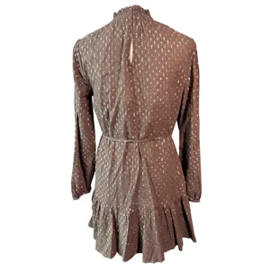 Gap Womens Brown Metallic Clip Dot Smocked High Neck Tiered Mini Dress Small NEW thumbnail 4
