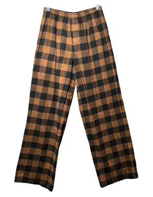 Skims Lounge Pants XXS Brown Black Buffalo Plaid‎ Cotton Pajama Bottoms Sleep thumbnail 1