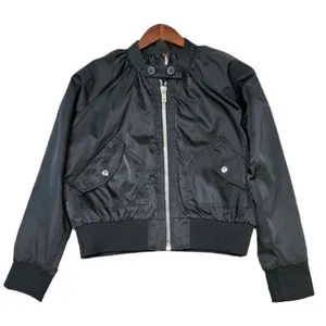 FREE PEOPLE Black Midnight Satin Full Zip Oversized Bomber Jacket L thumbnail 5