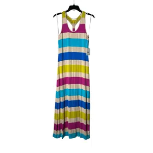 Calvin Klein Women's 8 Multicolor Scoop Neck Racerback Striped Maxi‎ Dress #Y6-1 thumbnail 2