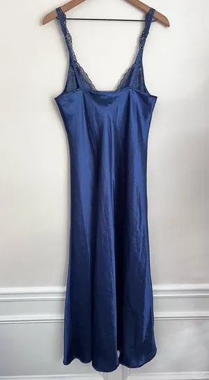Victoria’s Secret blue maxi slip nightgown dress lace vintage y2k gold label L thumbnail 2