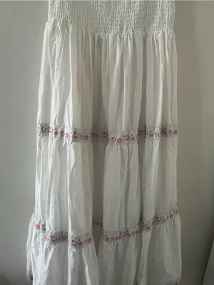 Rachel Zoe White 100% Cotton Tiered Maxi Dress 4 Floral Embroidered Cottagecore thumbnail 8