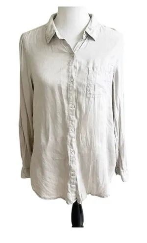 JNY Jones New York Women’s Linen Button Down Shirt Tan Sz Medium Beach Coastal thumbnail 1