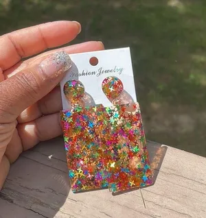 Multicolored Star Resin Rectangle Drop Earrings thumbnail 13