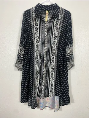 Anthropologie by Cyrena Boho Purple Printed Button-Front Mini Shirt Dress Size L thumbnail 4