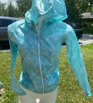 Aqua Water Ripple Print Hooded Windbreaker Jacket Womens S/M Lightweight Zip thumbnail 1