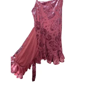 Free People Intimately Floral Burnout Velvet Wrap Mini Dress Wine XS thumbnail 4