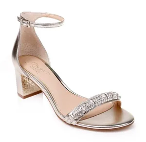 Gold with Rhinestones Ramsay Jewel Badgley Mischka Open Toe Block Heels Size 10 thumbnail 1