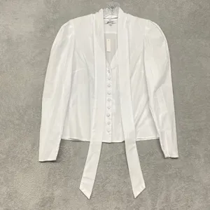 Madewell Top Womens XS White V Neck Puff Sleeve Blouse Tie Button‎ Cotton NY535 thumbnail 3