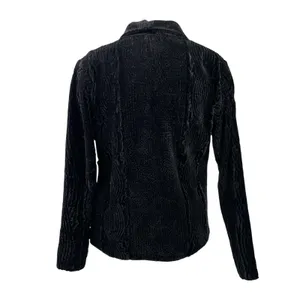 Sara Teabella Women's Black Velvet Velour Long Sleeve Button Down Shirt Top XL thumbnail 3