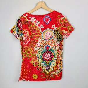 J. Crew Boho Printed Blouse Size 6 Multicolor Cotton Ramie Pleated‎ Keyhole Neck thumbnail 12