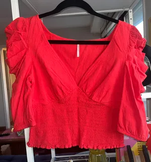 Free People Red Ruffled Blouse thumbnail 5