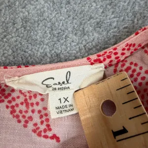 Easel Los Angeles Women's 1X Pink Red Leaf Print Babydoll Top Short Sleeve thumbnail 6