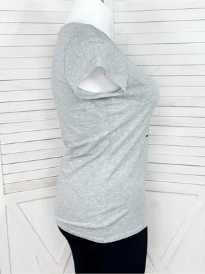 WHBM Studded High Heel Graphic Tee Shirt Grey Large Cap‎ Sleeve Casual Glam thumbnail 3